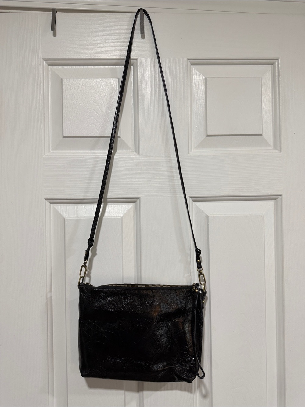 HOBO Black Leather Crossbody with Gold Hardware